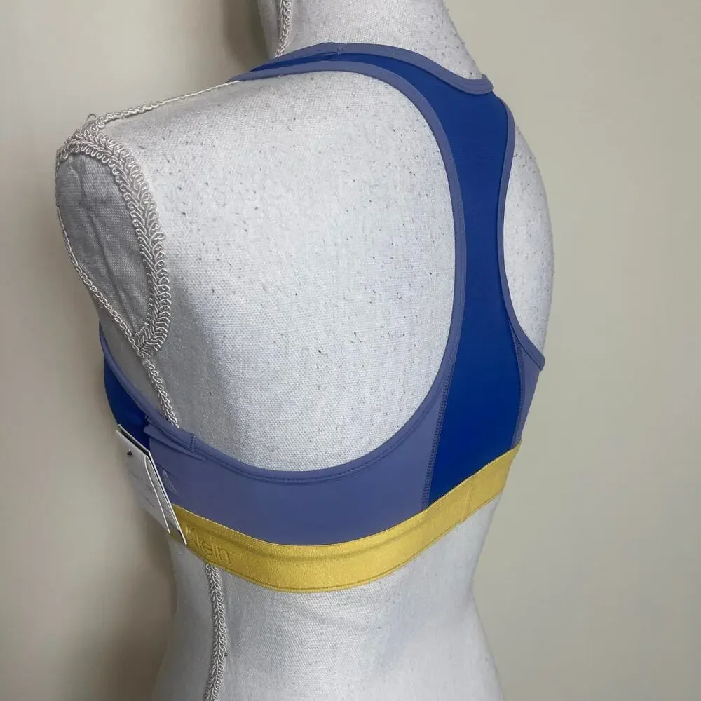 Calvin Klein Women's Performance Sports Bra Blue Yellow Lining Medium NEW W/ TAG